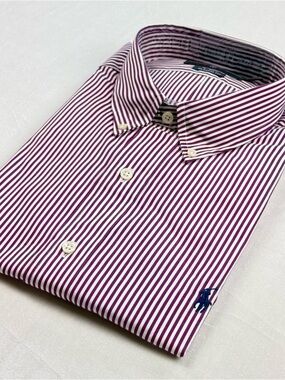 Ralph Lauren Mens XL Classic Fit Maroon Stripe Button Down Dress Shirt NWT